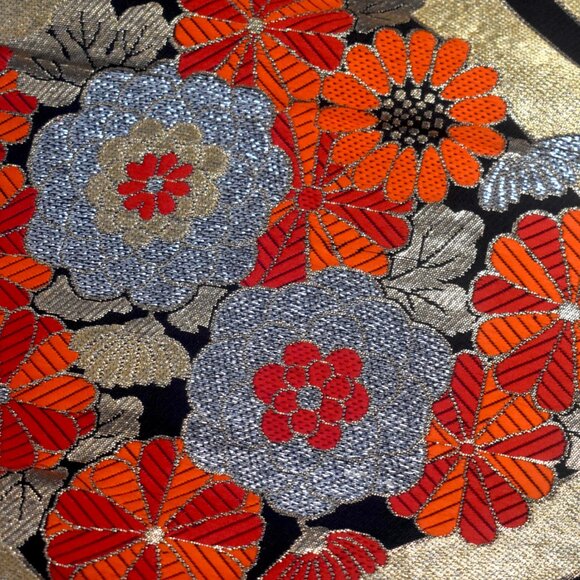 Japanese Obi Sash Kimono Belt Metallic Embroidered Flowers - Picture 2 of 10